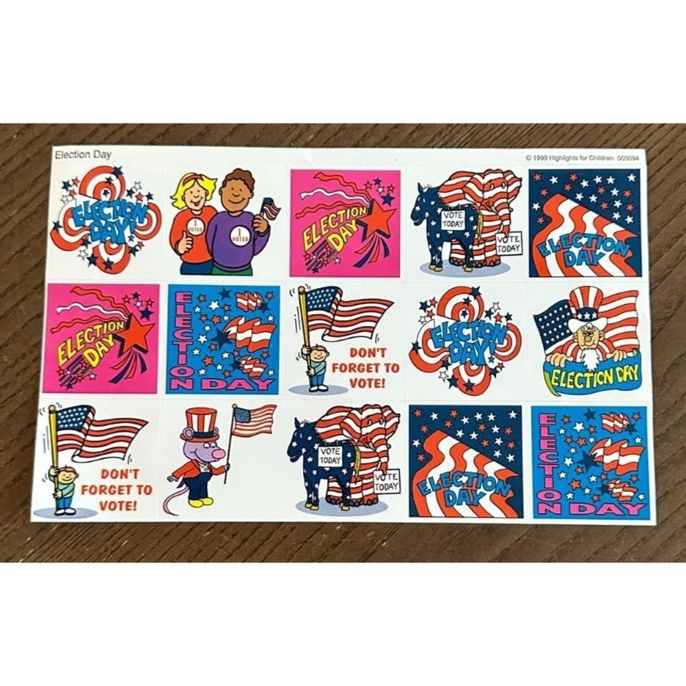 Vtg 1999 Highlights Election Day Patriotic America Voting‎ Stickers Sheet Unused